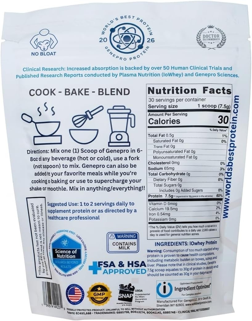 Premium GENEPRO GEN. 3 Unflavored Protein Powder – (4th Generation, 30 Servings)