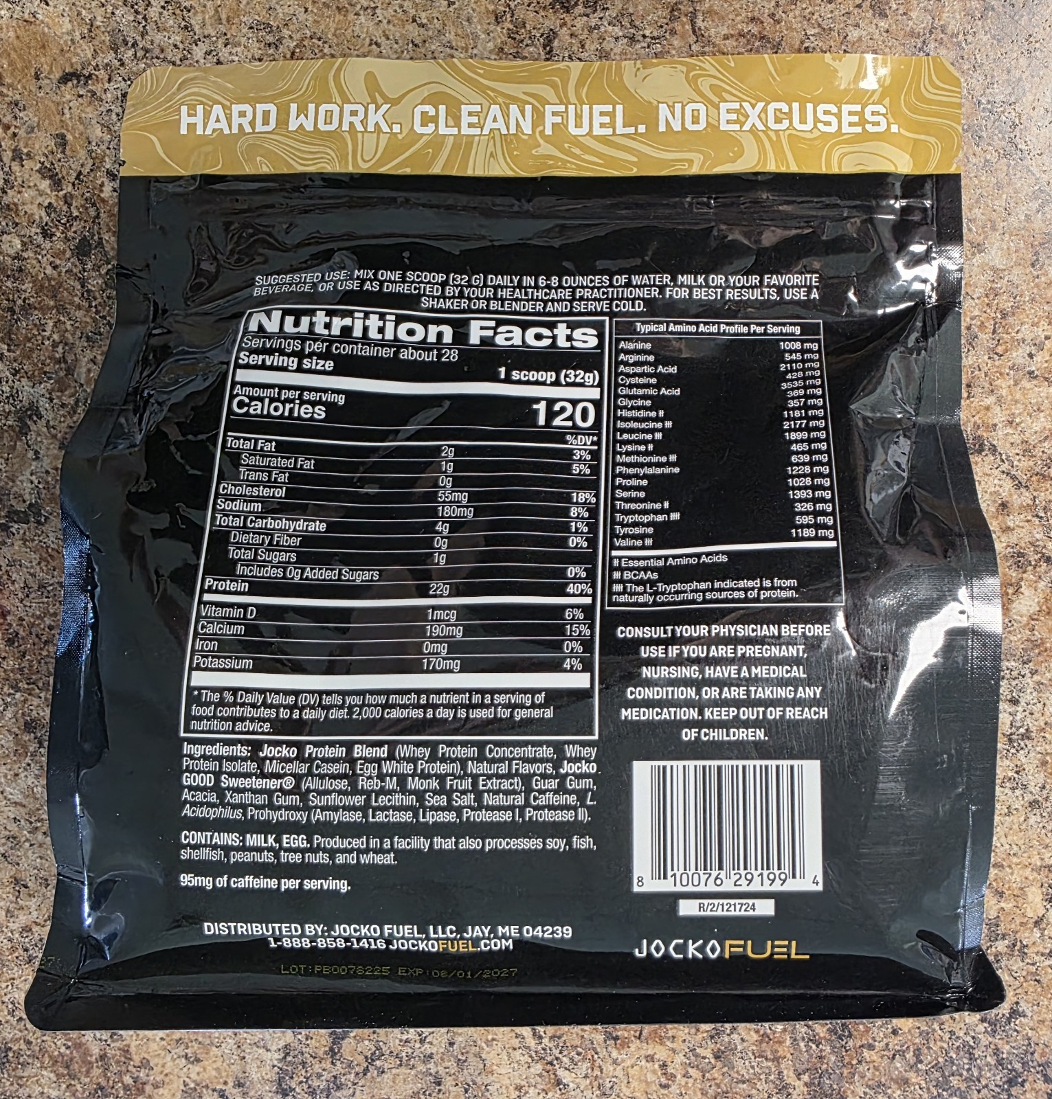 Jocko MolK Protein Blend Powder Coffee & Donuts 32 oz 22g Protein Caffeine