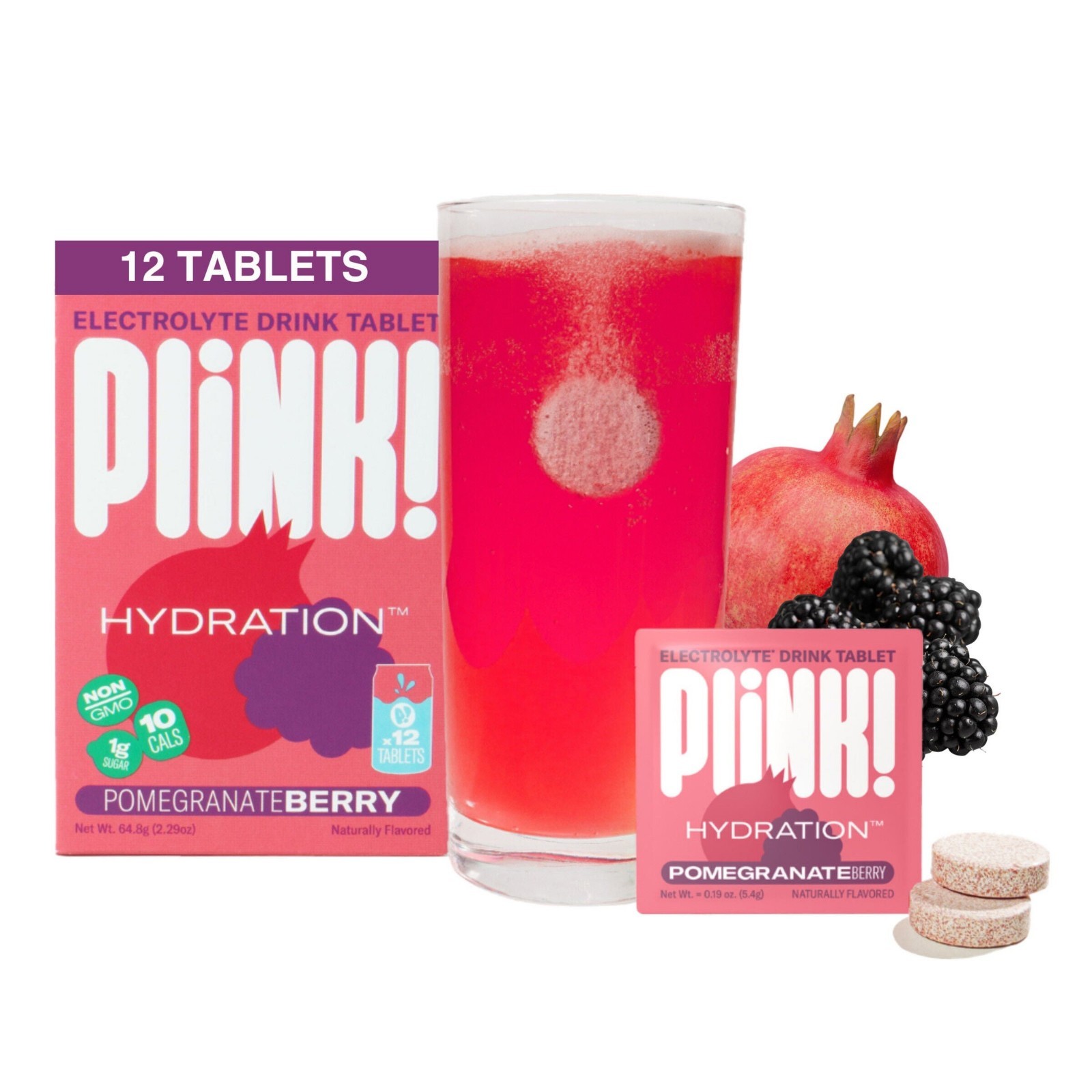 Plink! Hydration – Fizzy Electrolyte Drink Tablets – Pomegranate Berry, 12ct