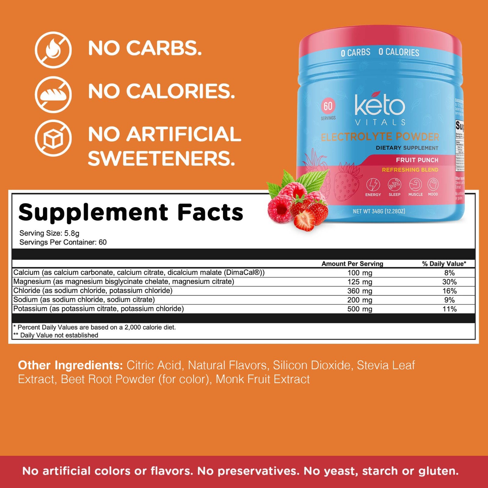Keto Vitals Electrolyte Powder Electrolytes Supplement Energy Drink Fruit Punch
