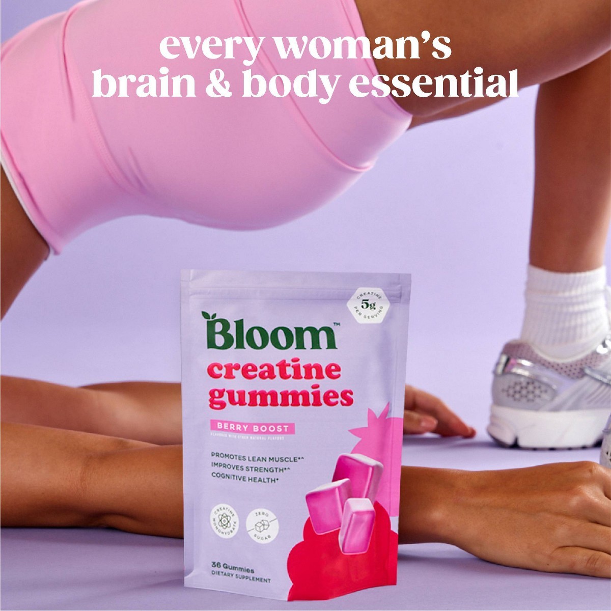 BLOOM NUTRITION Creatine Monohydrate Gummies – Berry Boost – 36ct/12 Servings