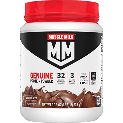 Muscle Milk Genuine Protein Powder, Chocolate, 1.93 Pounds, 12 Servings, 32g 2g