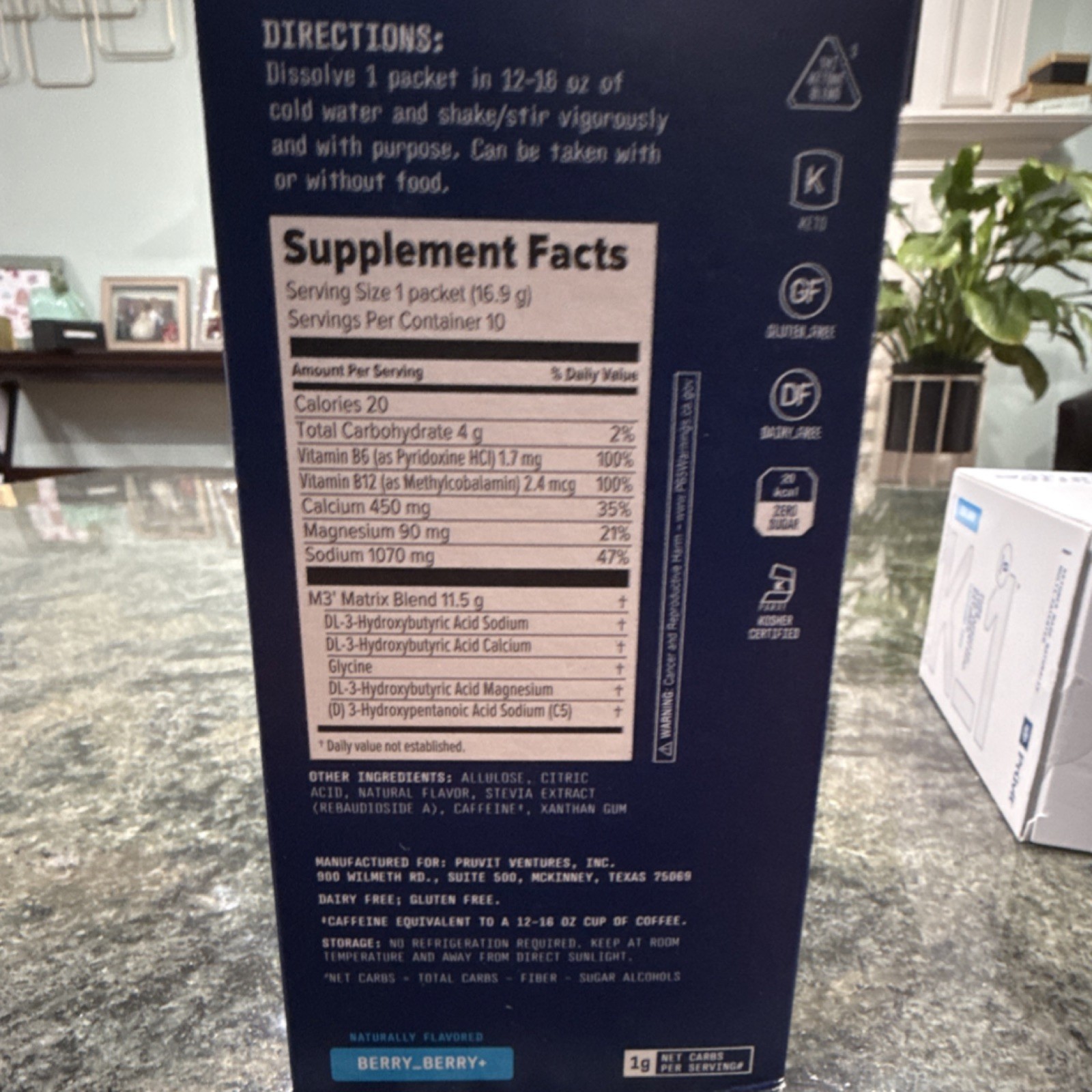 Pruvit Ketones Berry Powder Keto Gluten-Free I box with 10 Packets EXP 07/27