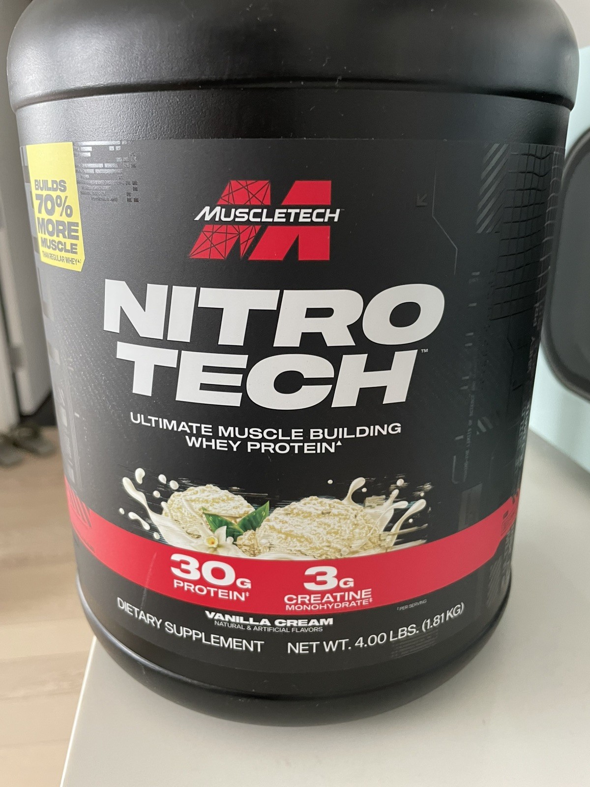 MuscleTech Nitro-Tech Whey Protein, Vanilla Cream, 4 lb, 30g Protein