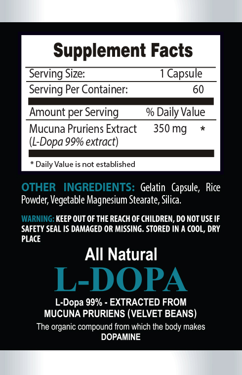 L-DOPA 99% Extract Powder 350mg Mucuna Testosterone Booster -120 Pills 2 Bottles
