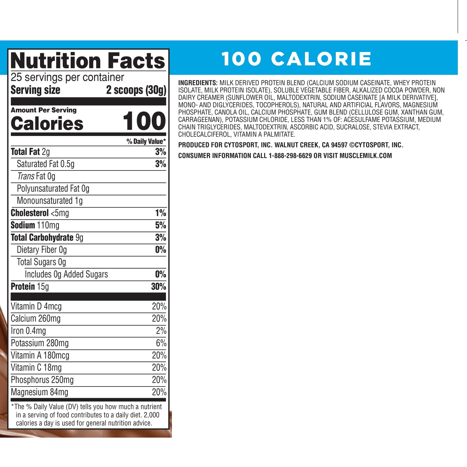 Muscle Milk Zero Protein Powder, Chocolate, 1.65 Pound, 25 Servings, 15g Protein