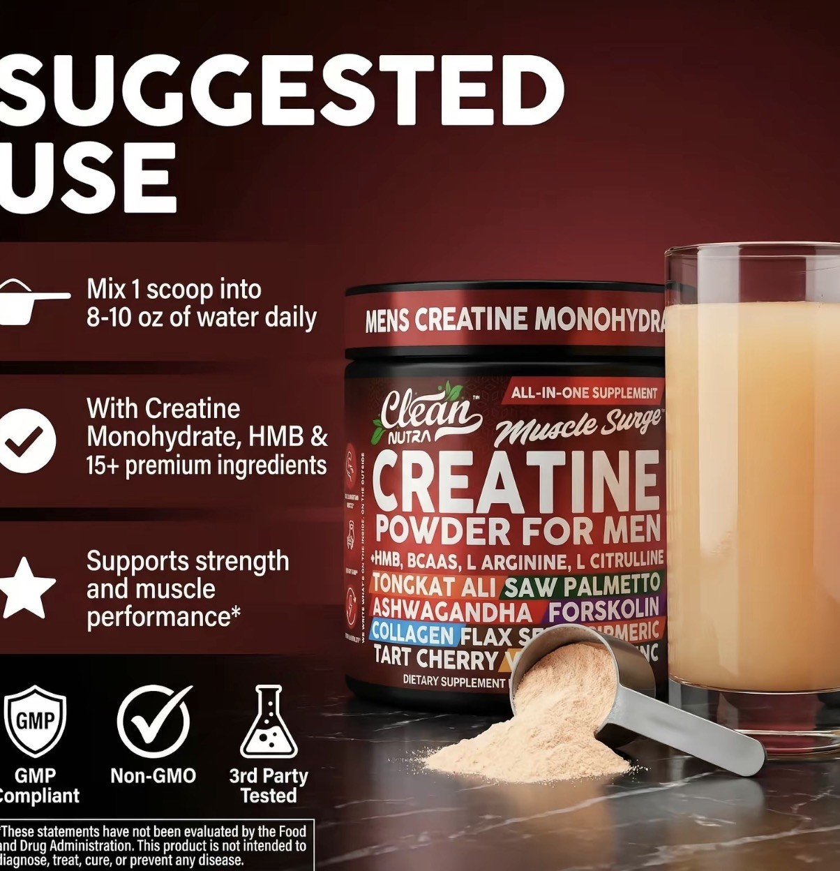 Clean Nutra Muscle Surge Creatine Powder for Men (9.7oz / 275g)