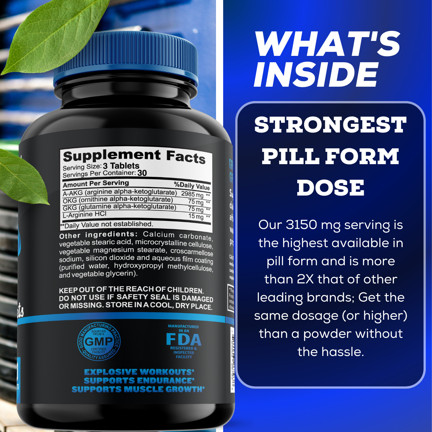 Nitric Oxide Booster Supplement w/ L-Arginine 3150 HIGHEST POTENCY Muscle Pump
