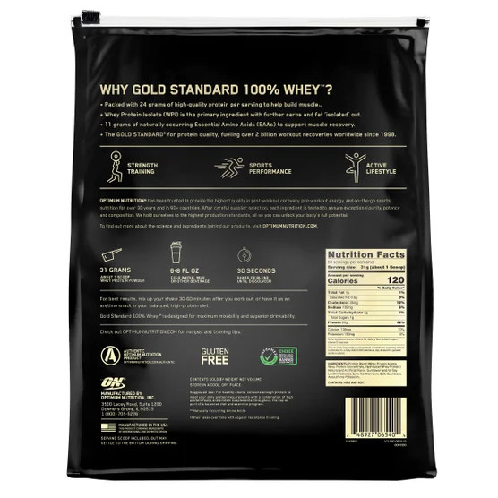 2-Pack Optimum Nutrition Gold Stnd 100% Whey Protein Powder Vanilla Ice Cream