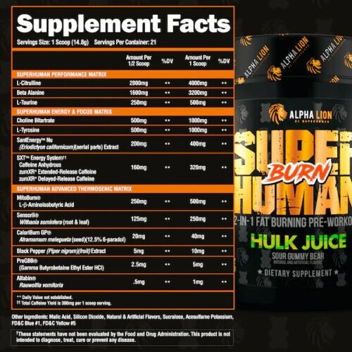 ALPHA LION SUPERHUMAN (BURN) 2-IN-1 FAT BURNING PTRWORKOUT FREE SHIPPING