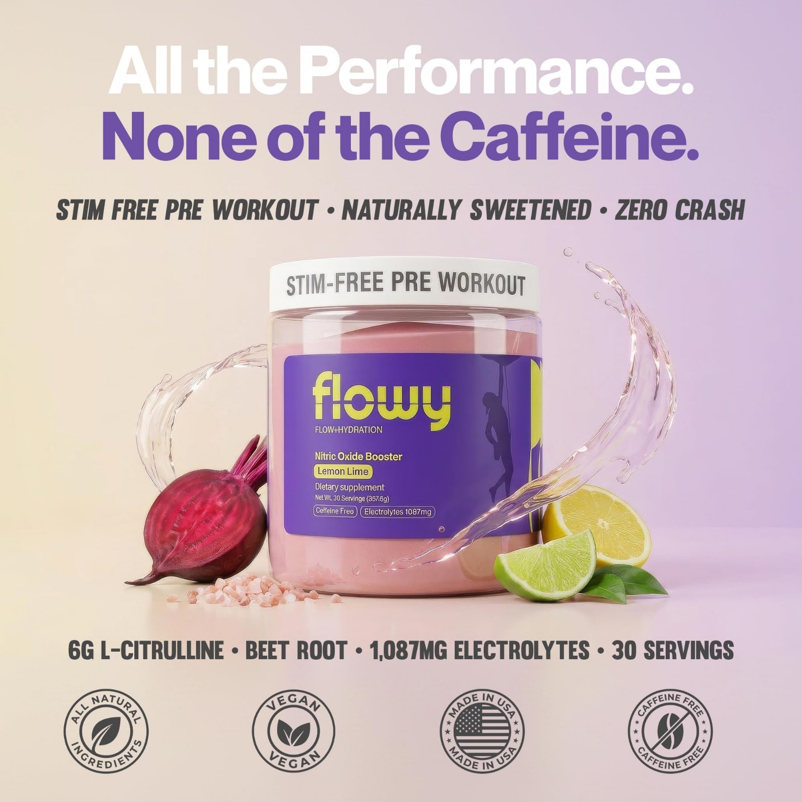 Caffeine-Free Pre Workout Powder | 6000mg L-Citrulline + Electrolytes | Lemon Li