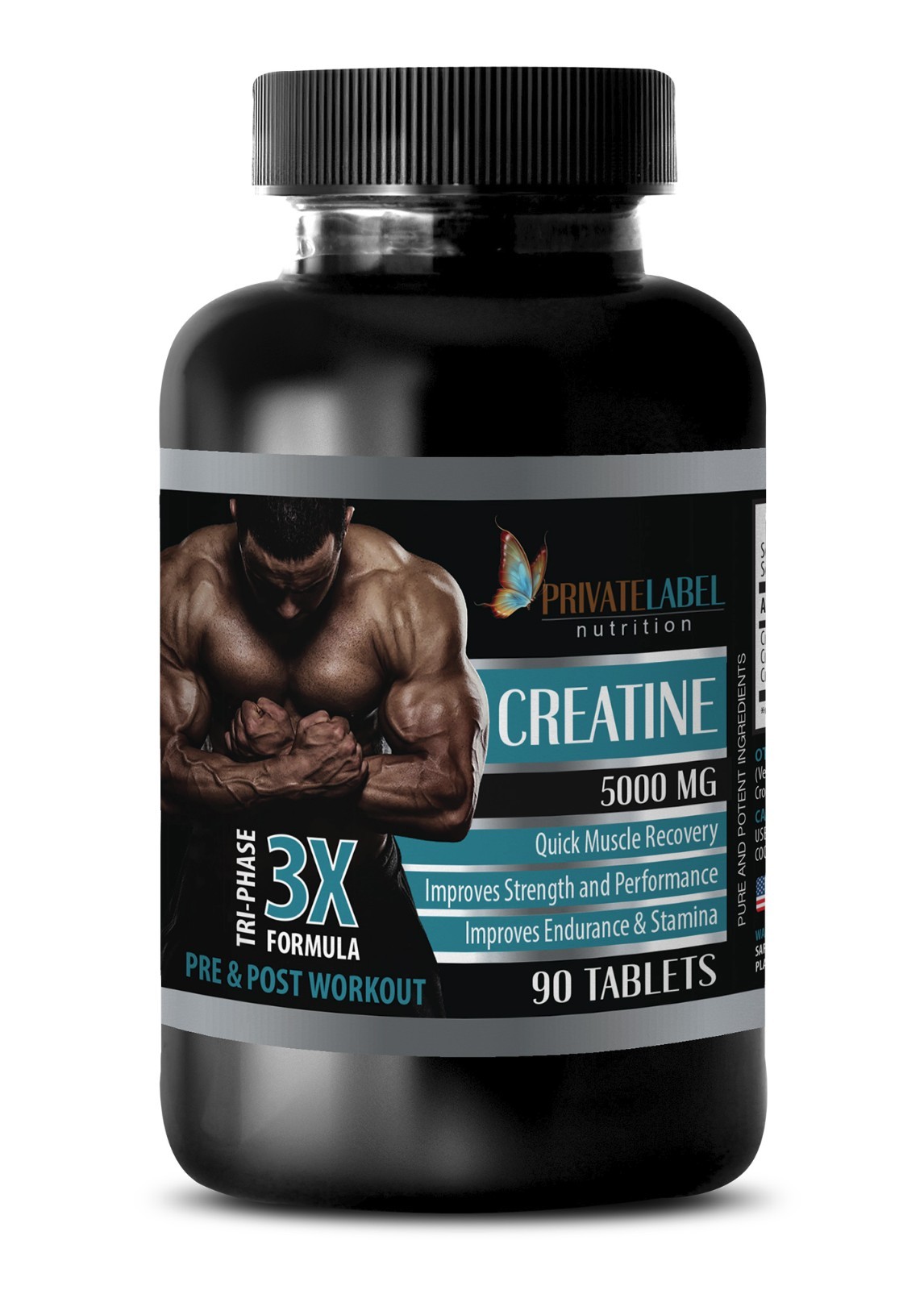 Creatine Powder Tri-Phase 5000mg Creatine HCL Hydrochloride 90 Capsules 1 Bottle