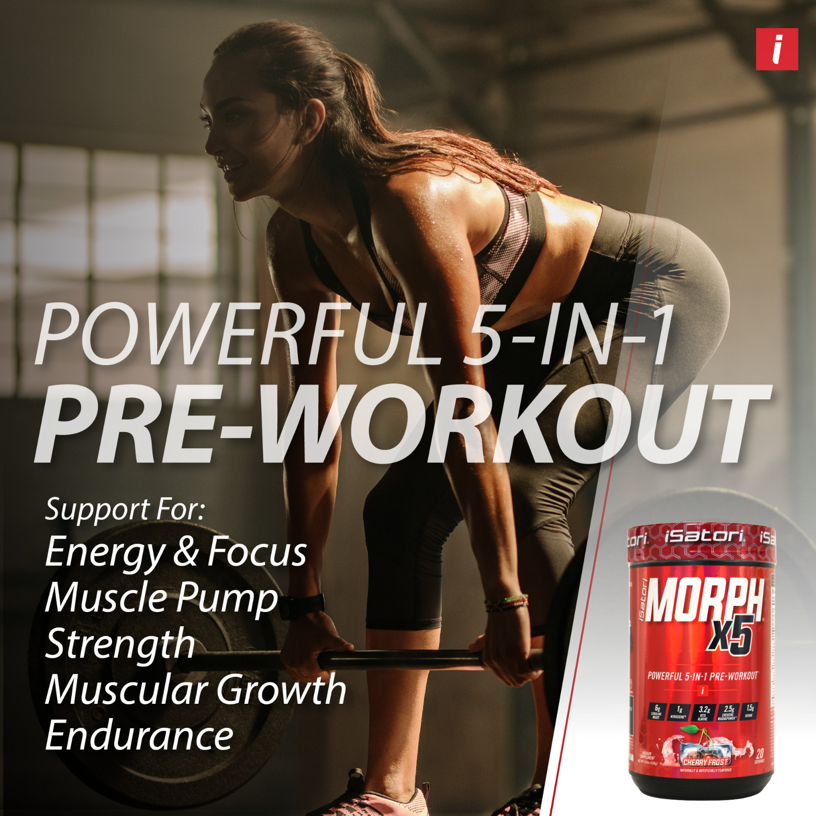 MORPH X5 Intense Pre Workout- Fully Loaded for Performance- Cherry Frost 20 Ser