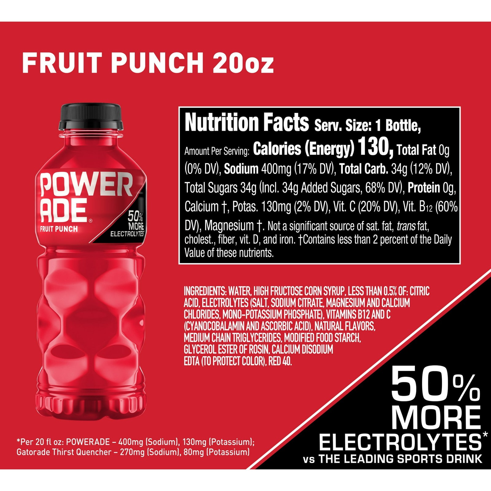 POWERADE Fruit Punch Electrolyte Sports Drink, 20 fl oz, 8 Pack Bottles
