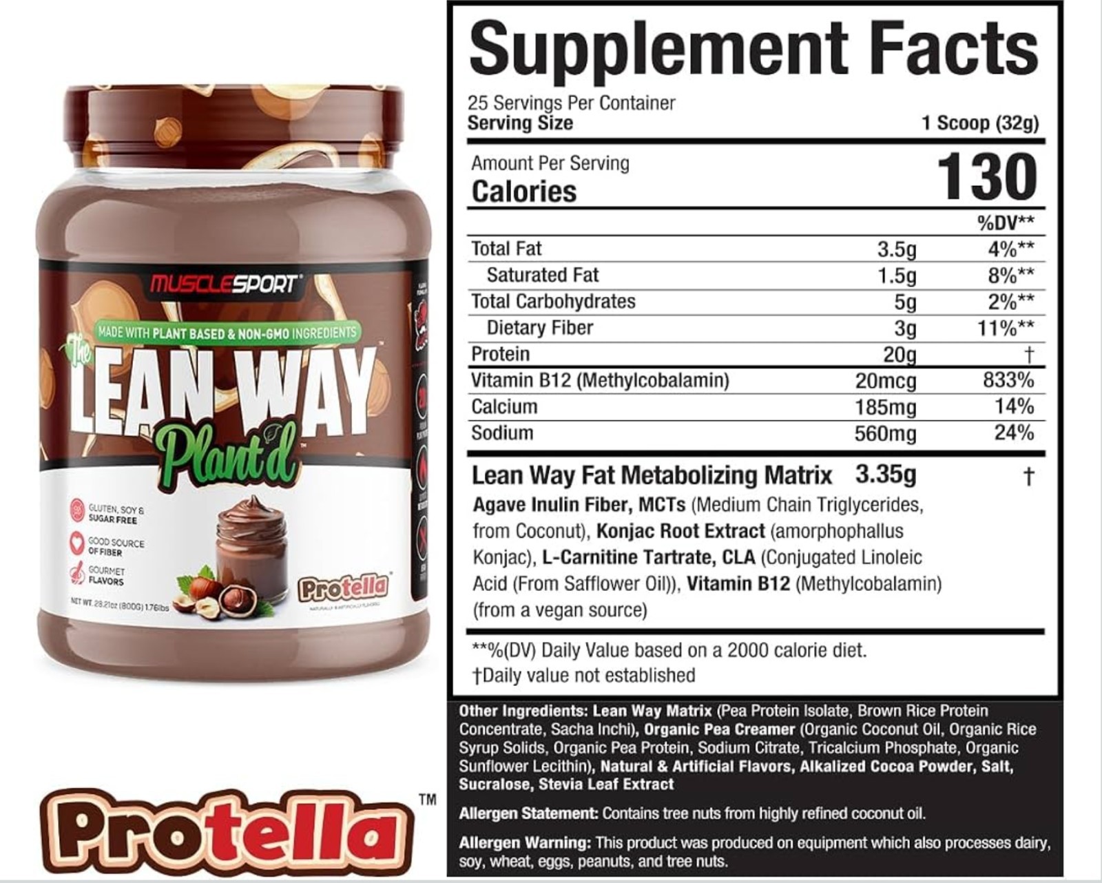 MuscleSport LEAN WAY PLANT’D PROTEIN 2lb ( 25 Servings ) Protella BEST BY 10/26