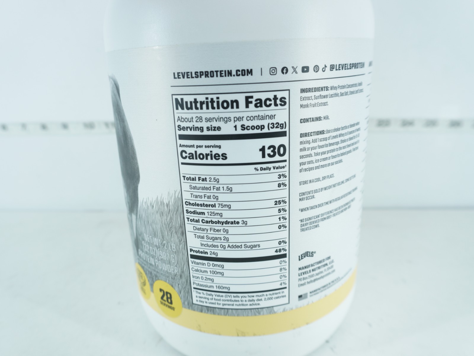 LEVELS GRASS FED WHEY PROTEIN POWDER, 24G OF PROTEIN, VANILLA BEAN 2 LB EXP:6/28