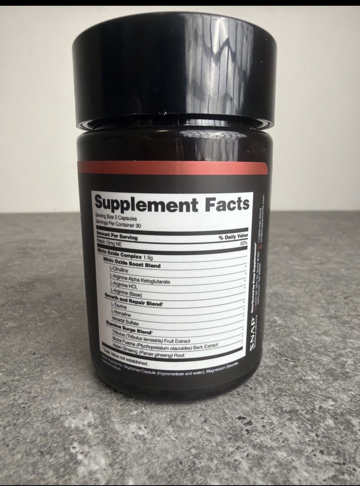 SNAP Nitric Oxide Booster – L-Arginine, L-Citrulline – 60 Capsules EXP 05/ 2028