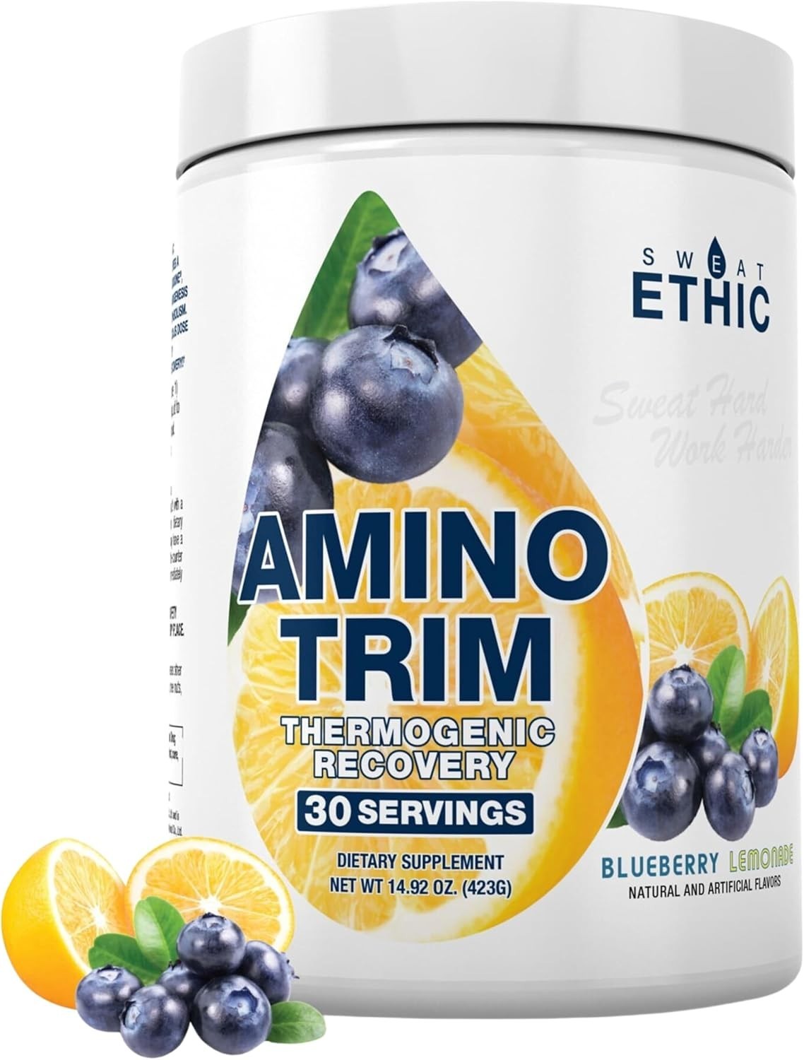 Sweat Ethic Amino Trim, Pre-Workout Powder, 423 g, Blueberry Lemonade Flavor