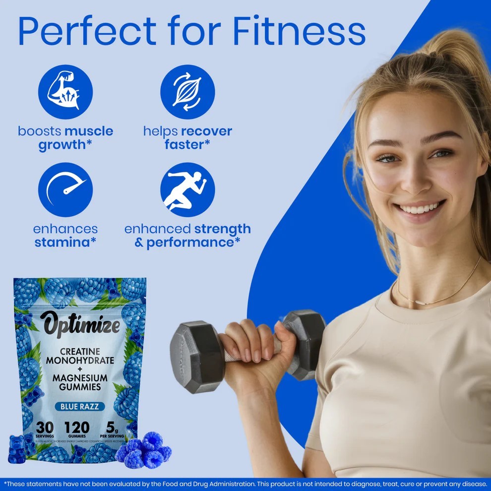 Blue Razz Creatine Monohydrate Gummies 120 Gummies w/ Magnesium Create Bloom