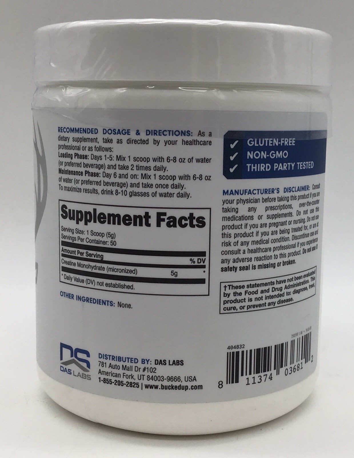 3X BUCKED UP CREATINE MONOHYDRATE UNFLAVORED 50 SERVINGS EACH EXP 07/2028