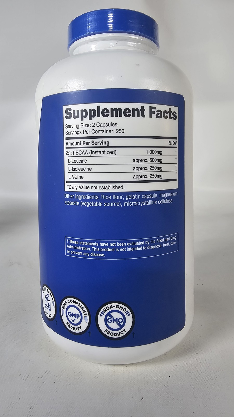 BCAA 2:1:1 1000mg Capsules 500 Caps 250 Servings Exp 03/2028