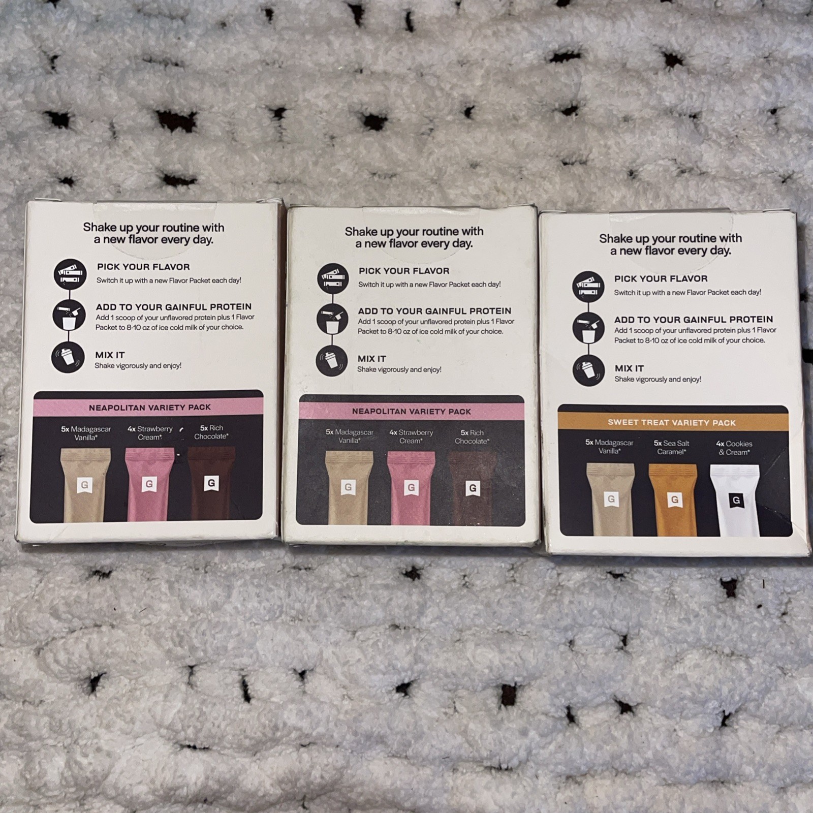Lot Of 3 Gainful Flavor Packets, 14 Per Box – See Pic For Flavors – Exp 08/2026