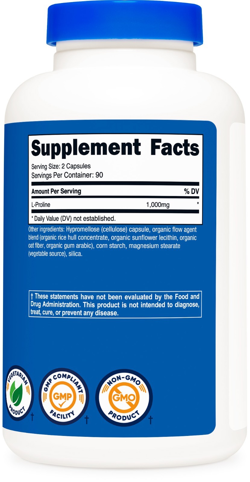 Nutricost L-Proline 1000mg, 180 Capsules (90 Servings)