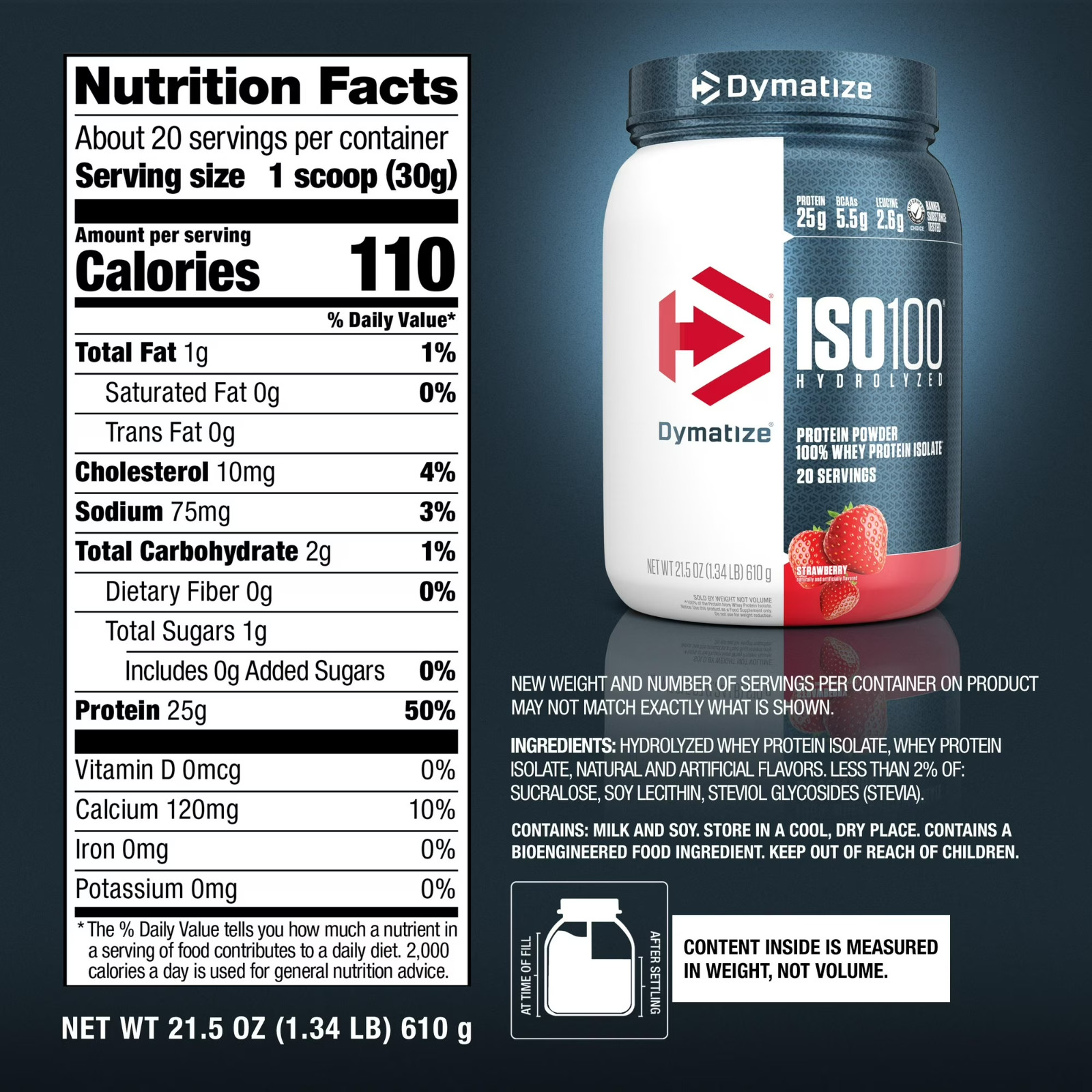 Dymatize ISO100 Hydrolyzed Whey Isolate Protein Powder, 25g Protein, Strawberry