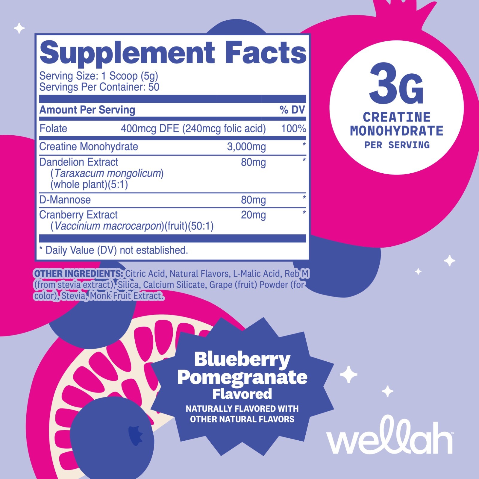 Wellah Pump-It-Up Creatine (50 Servings, Blueberry Pomegranate)