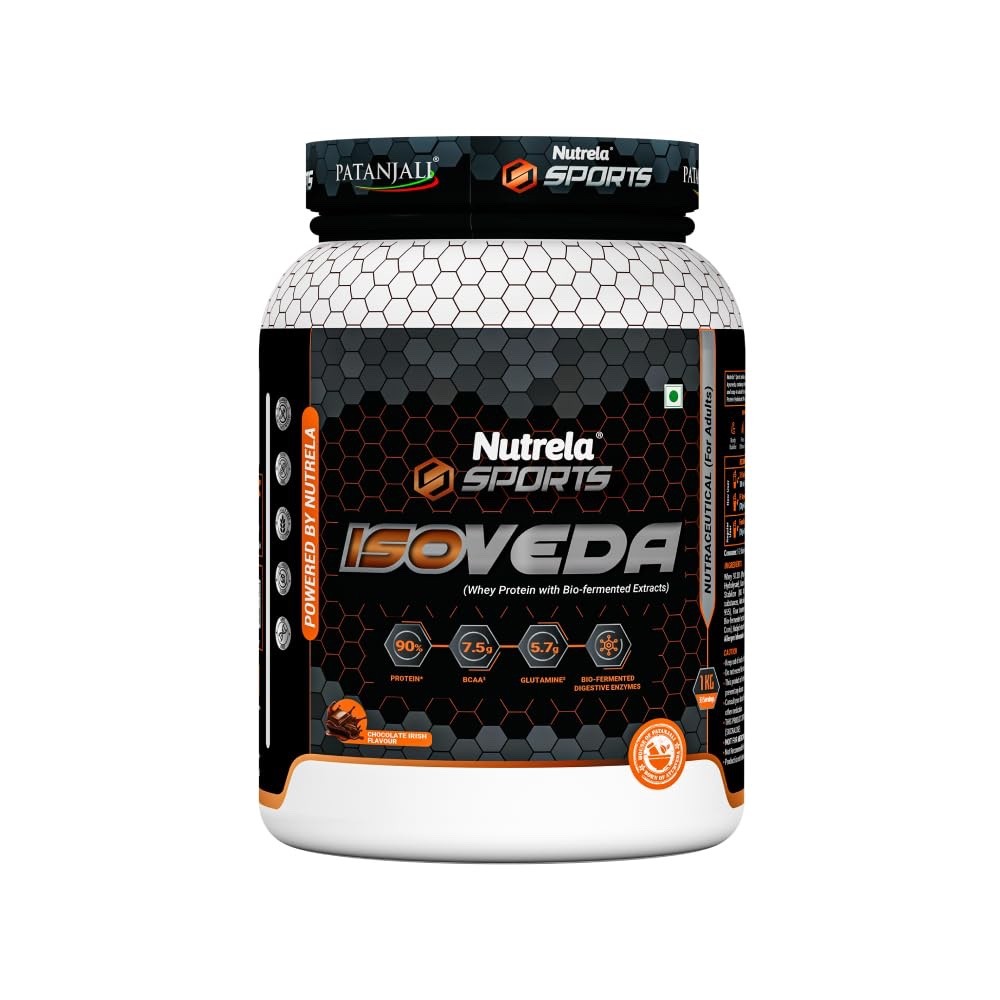 NUTRELA Sports Patanjali Whey Protein Isolate 1kg | 27g Protein Per Scoop | 7.5g