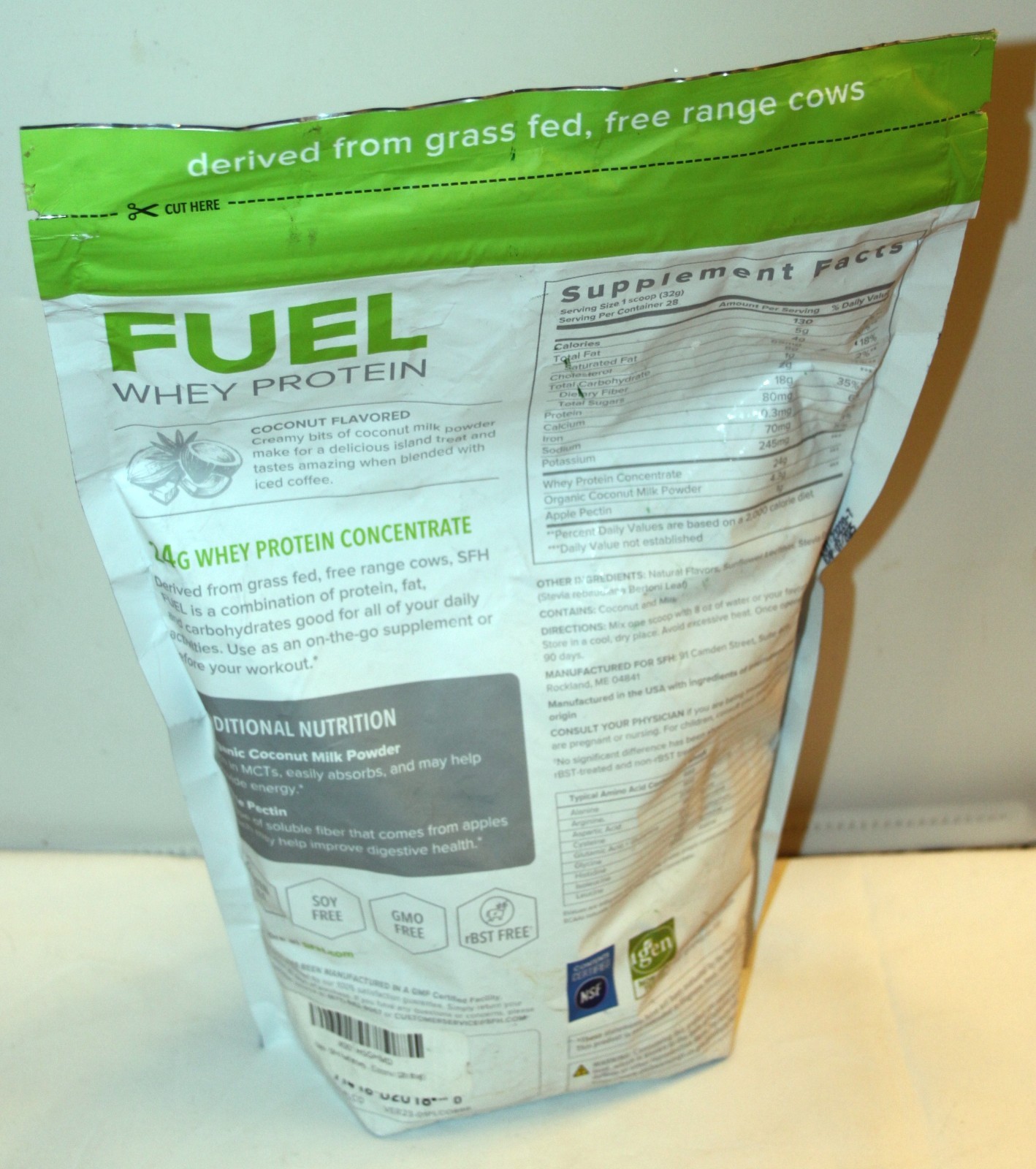 2 bags SFH Fuel Whey Protein Powder, MCTs & Fiber, All Natural, Coconut, 2 LB