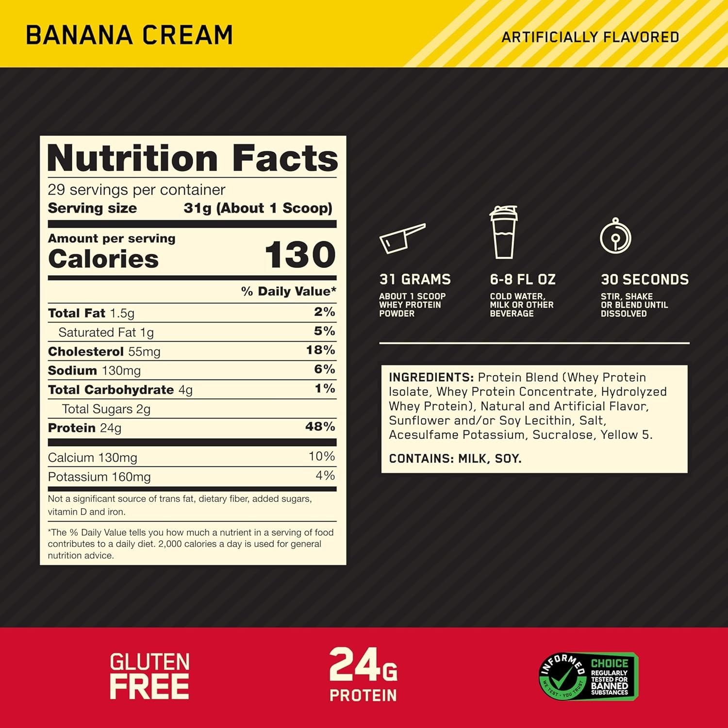 24g Protein per Serving – Gold Standard Whey Powder – Banana Cream – 2 Pounds