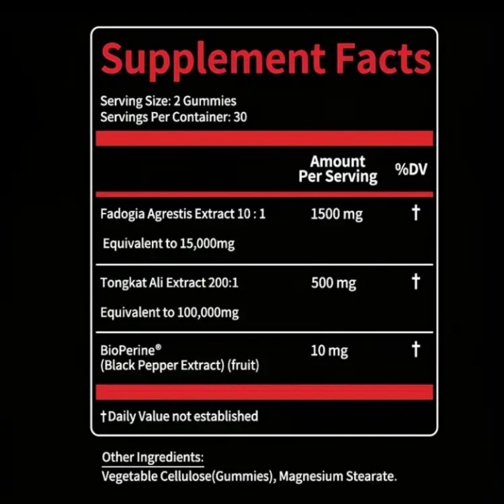 Fadogia Agretis Tongkat Gummies 2 Month Supply for Vigor Test Booster+ Endurance