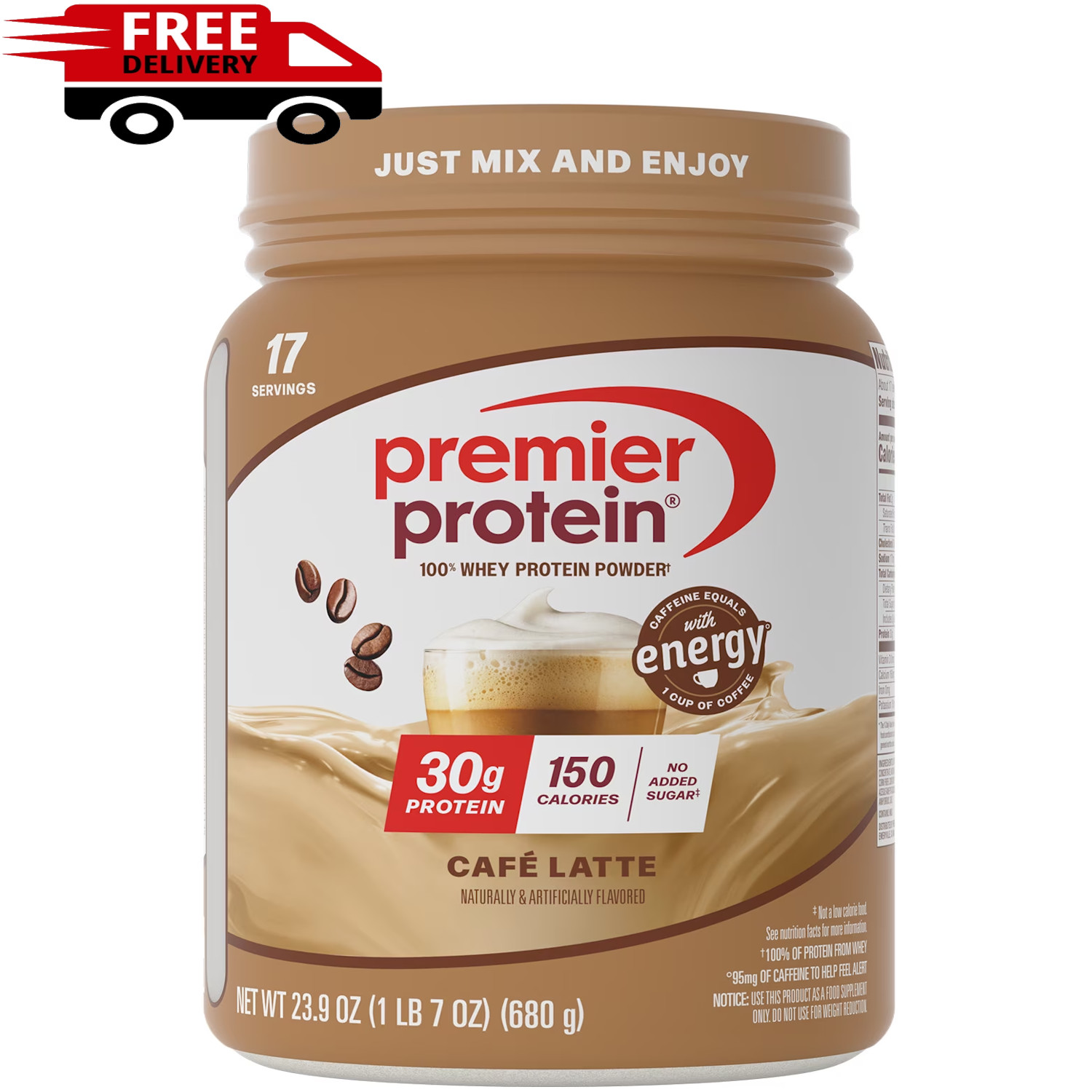 Premier Protein 100% Whey Protein Powder, Café Latte,30g Protein, 23.9oz, 1.5lb