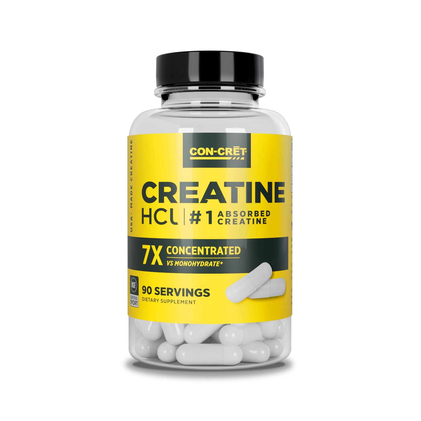 CON-CRET Creatine HCl Capsules | Muscle, 90 Count (Pack of 1), White
