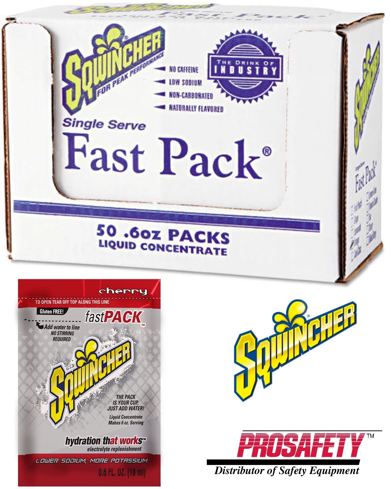 Sqwincher Fast Pack Electrolyte Liquid Sport Hydration Drink CHERRY 50 BOX