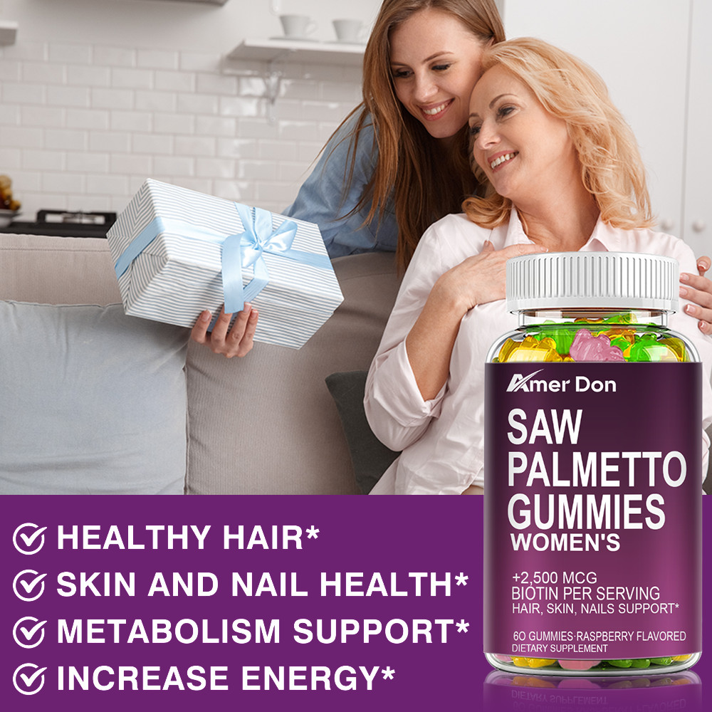 Saw Palmetto for Women 2500mcg Biotin Gummies Hair Skin Nails Support 60 Gummies