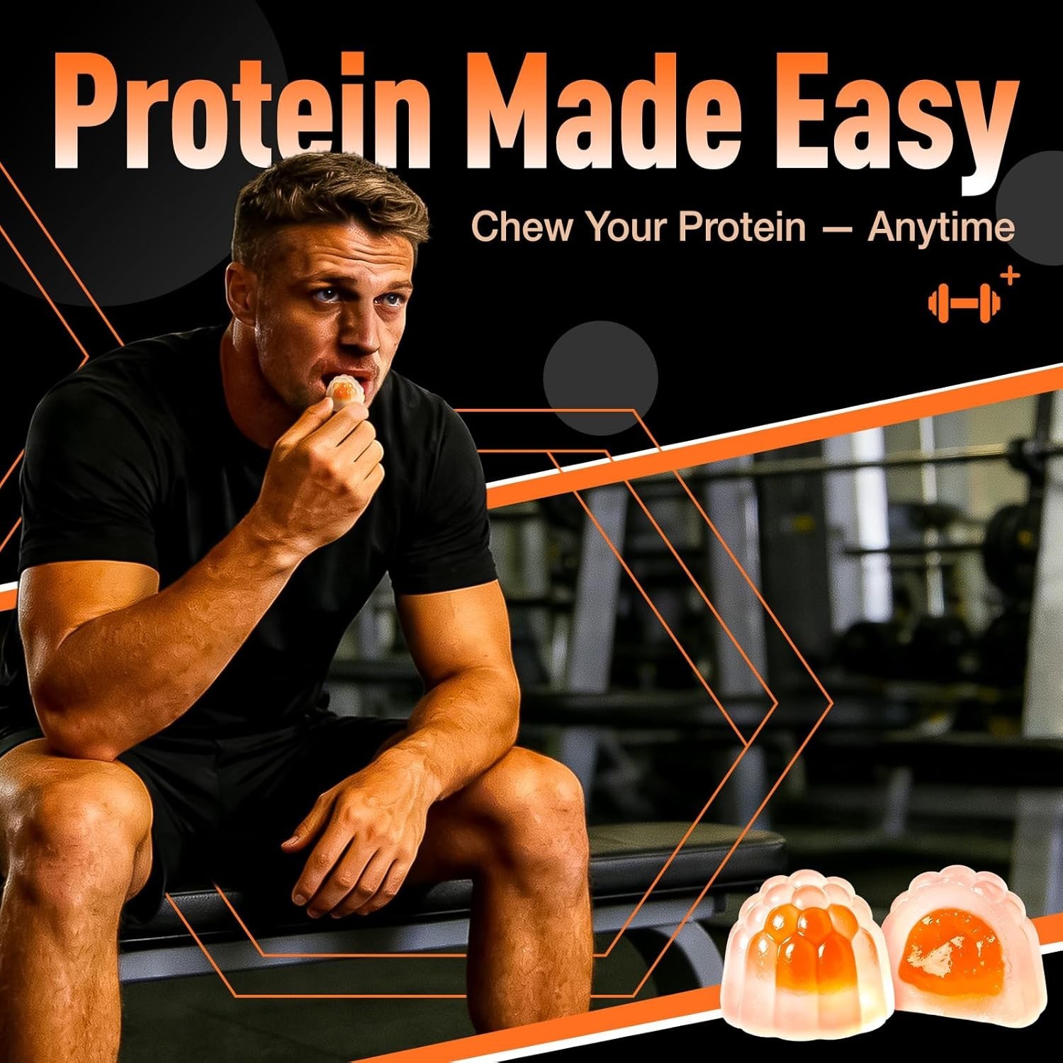 Yutiny Whey Protein Gummies 10g Protein BCAA 2:1:1 – Sugar Free Orange 120 Count