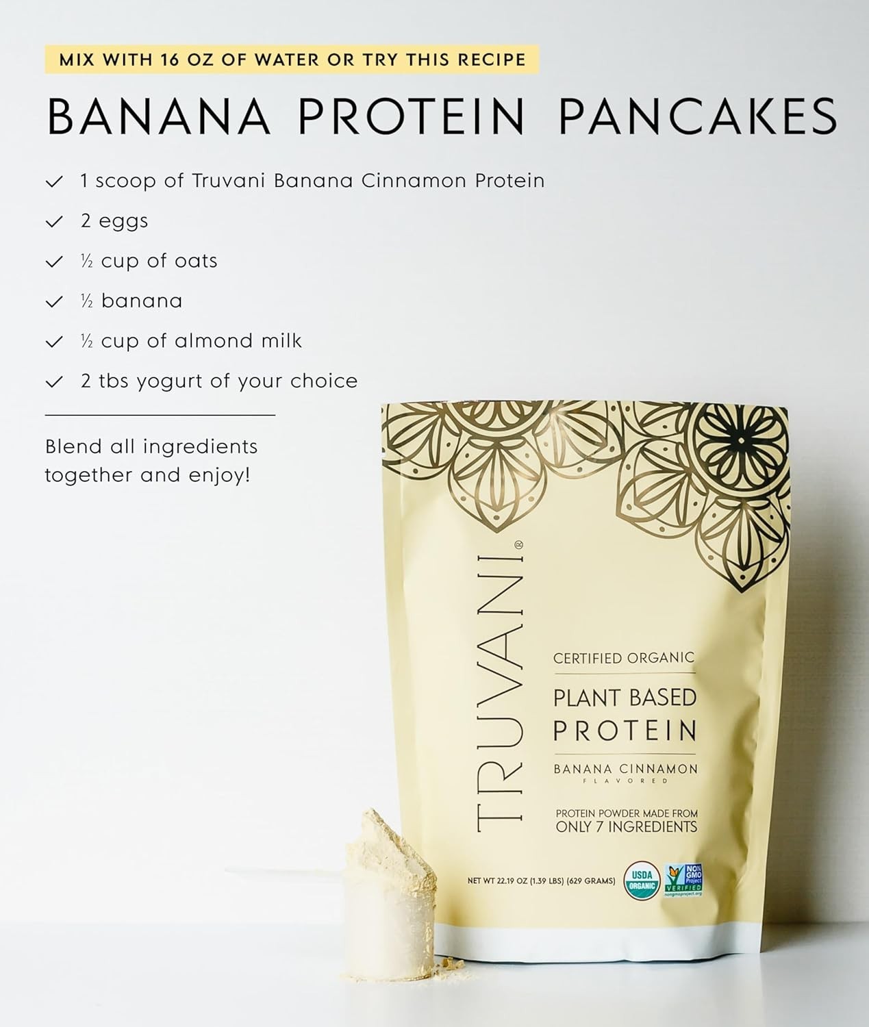 Truvani Vegan Pea Protein Powder | Banana Cinnamon | 20g Organic Plant Based Pro