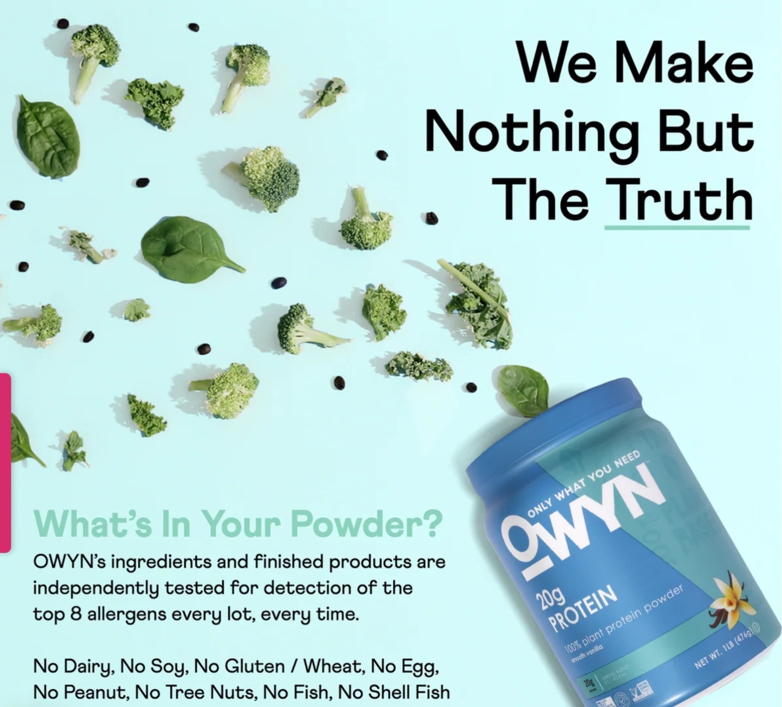 Owyn PLANT BASED PROTEIN 1lb (14 Servings) Natural Smooth Vanilla BEST BY 12/26