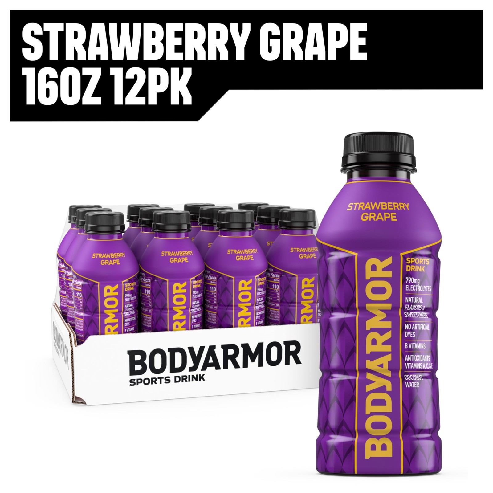 BODYARMOR Sports Drink, Strawberry Grape, Electrolyte Drink Hydration, 16 Fl Oz