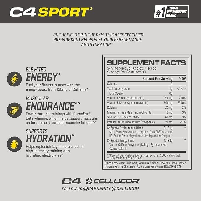 2 Cellucor C4 Sport Pre Workout Powder Fruit Punch 30 Servings BEST BY 4/2026