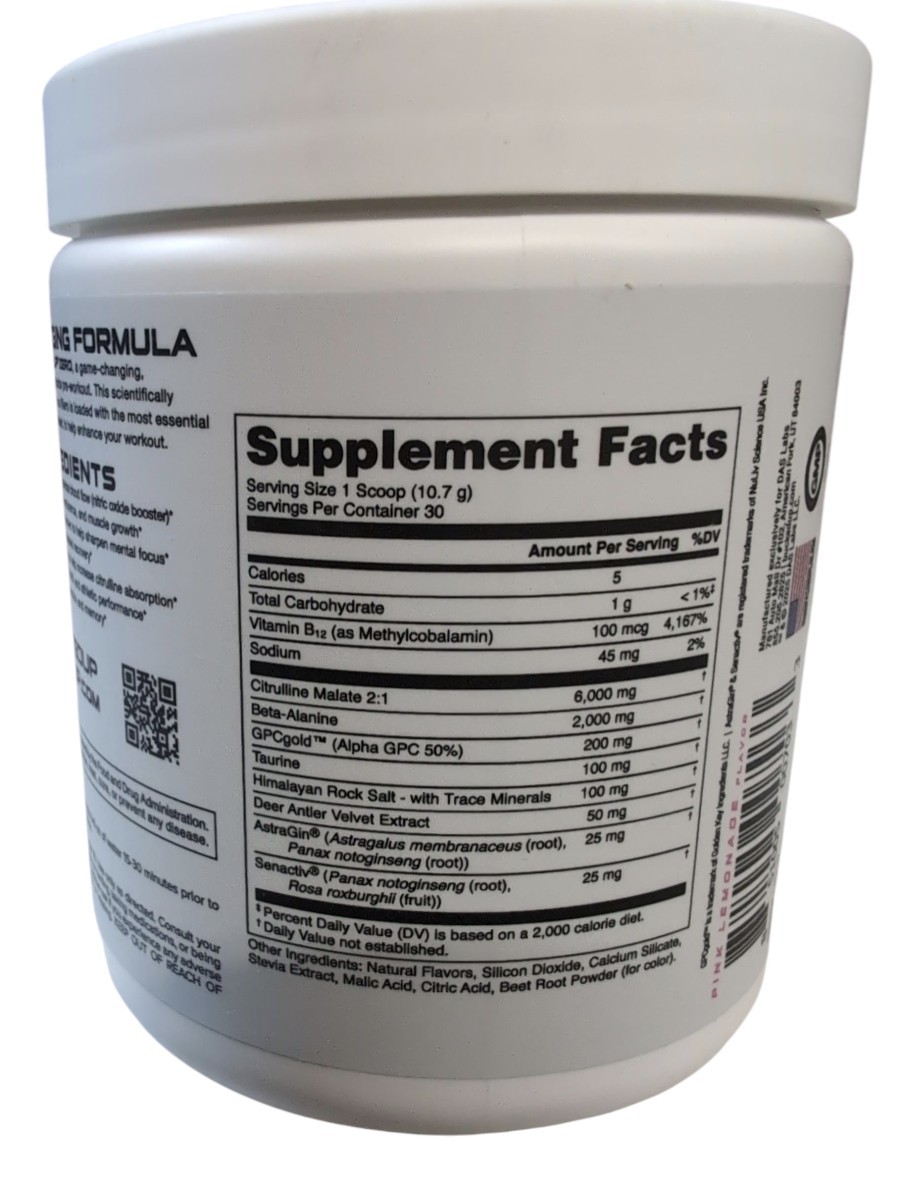 Bucked Up Pink Lemonade Bucked Up Non-Stimulant No Caffeine Exp 3/27 30 Servings