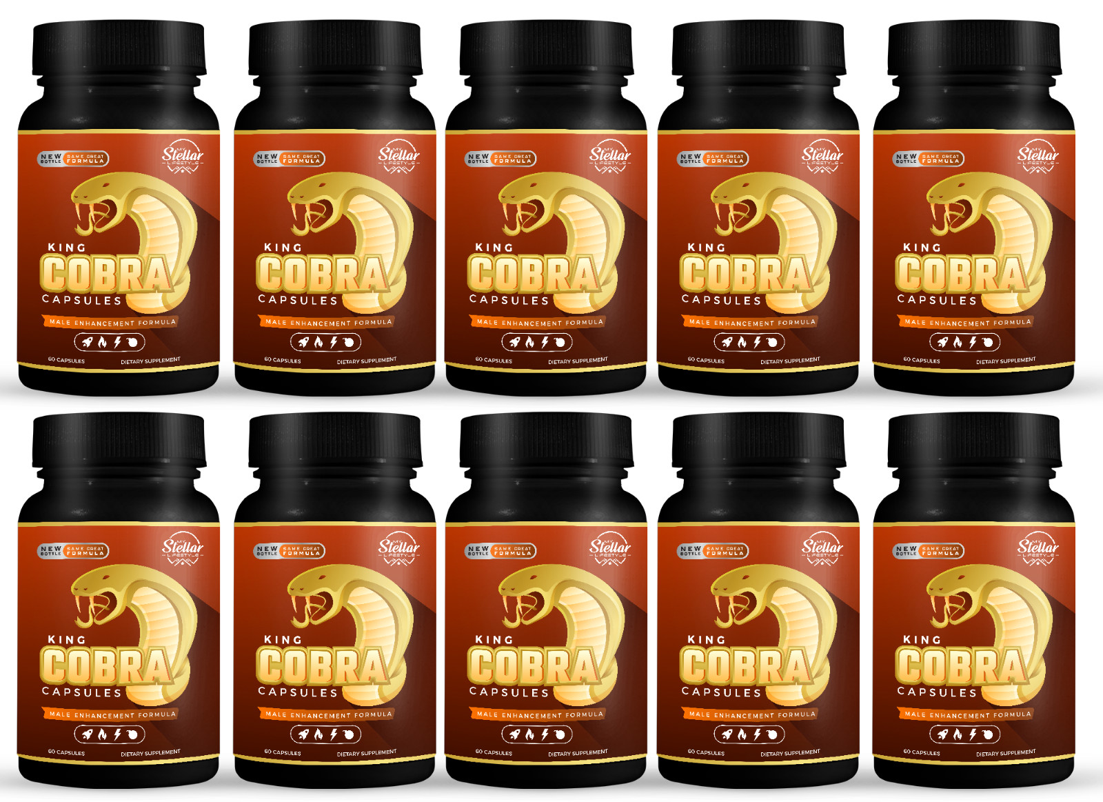 10 Pack King Cobra Capsules for Men-New Improved Formula-60 Capsules x10