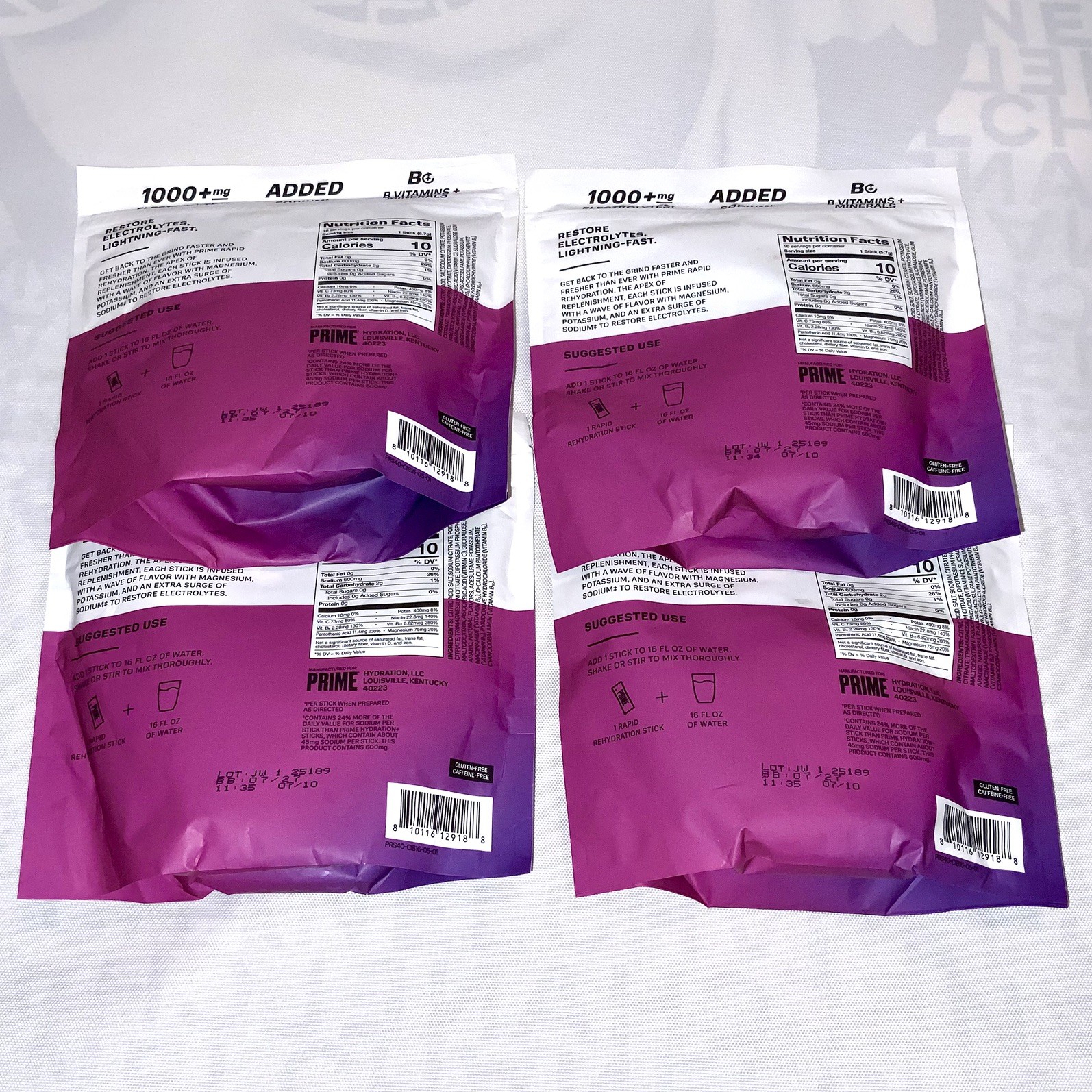 4 PACK LOT Prime Rapid Rehydration Electrolyte Drink Mix Berry Citrus Rush LARGE