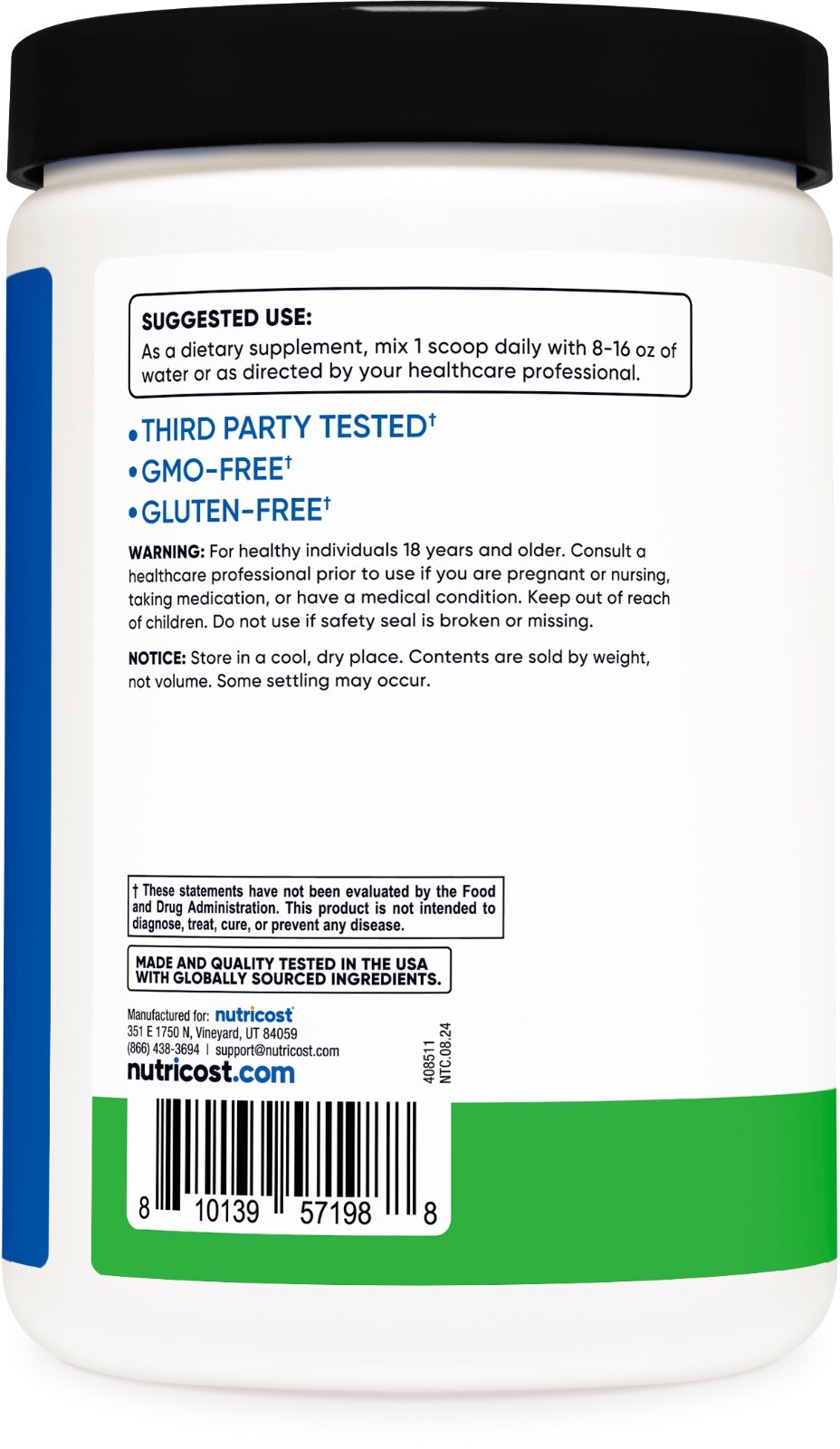 Nutricost BCAA+ Hydration Powder (Green Apple) 30 Servings