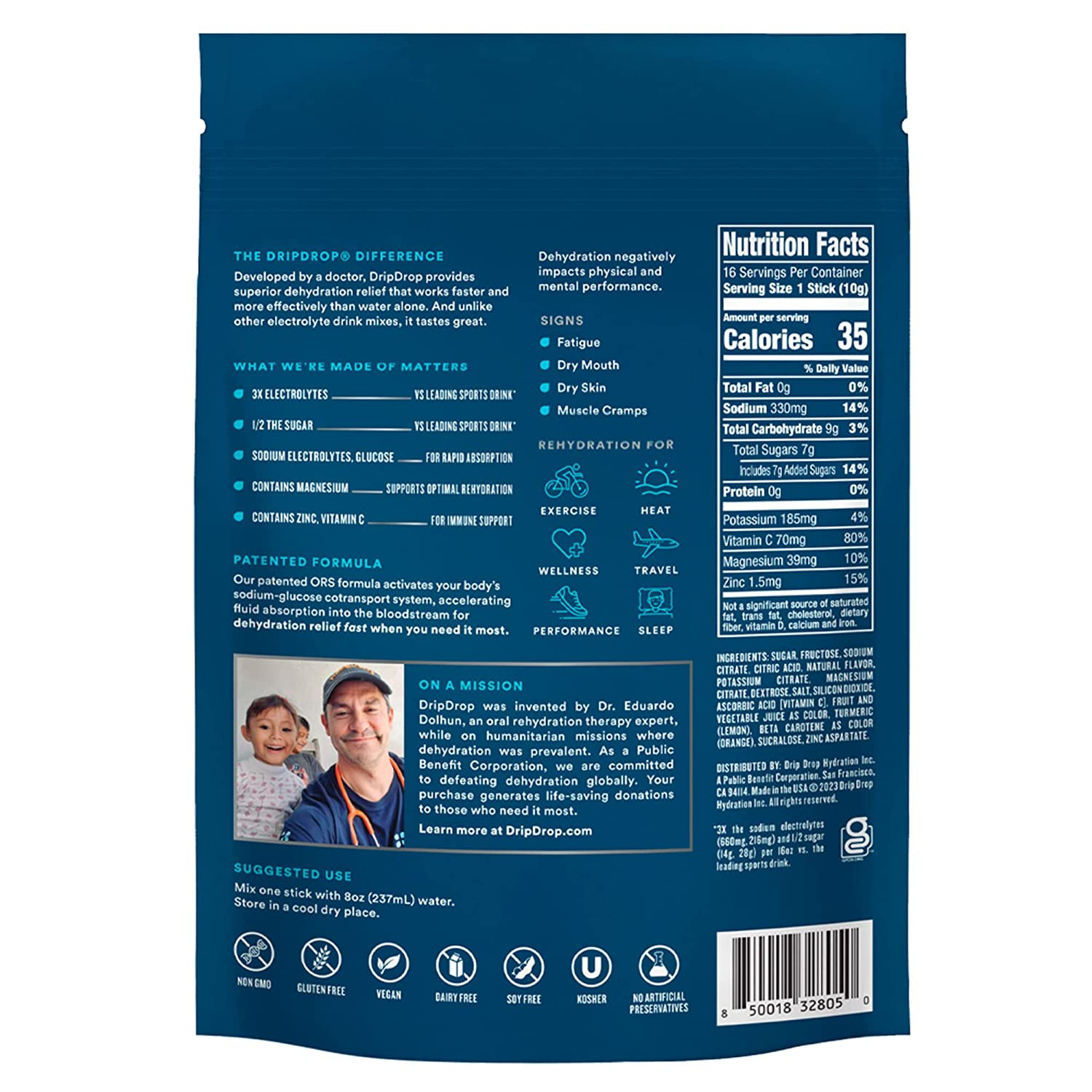 Dripdrop Hydration – Electrolyte Powder Packets – Watermelon, Berry, Orange, Lem