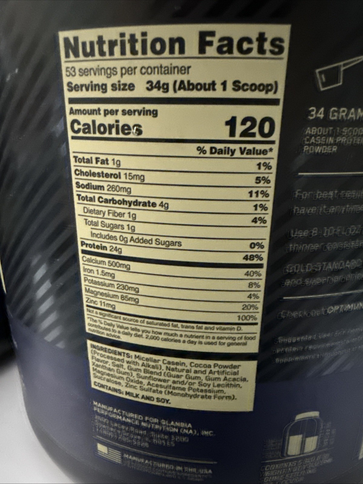 Optimum Nutrition 100% Casein Chocolate Supreme Protein Powder