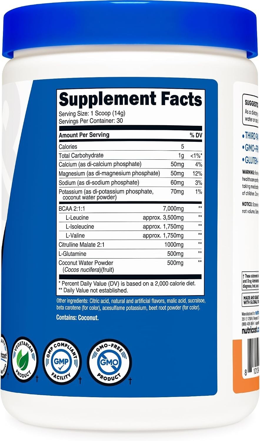 Nutricost BCAA+ Hydration Powder (Peach Rings) 30 Servings