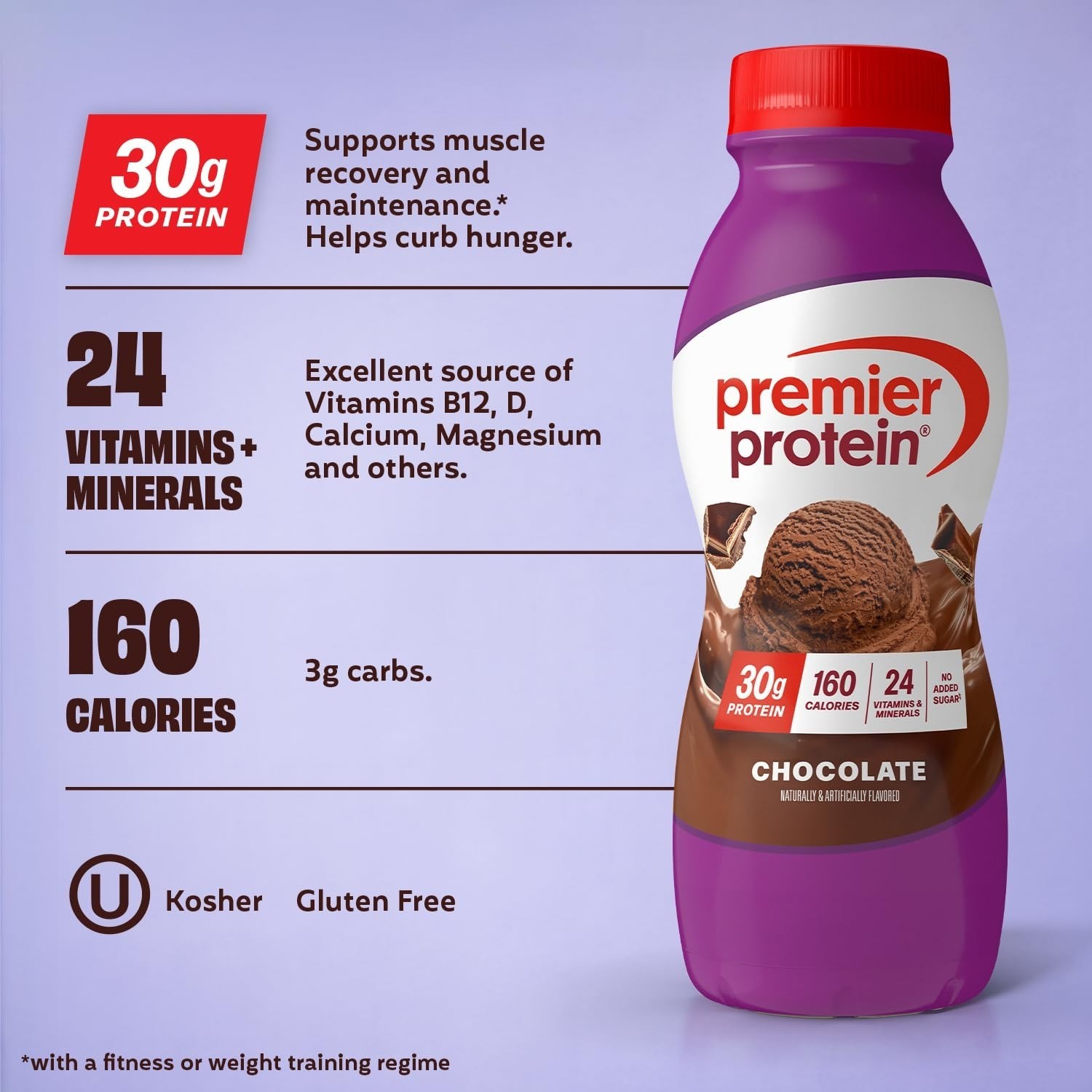 Premier Protein Shake, Chocolate, 30g Protein, Gluten-Free, 12 Pack